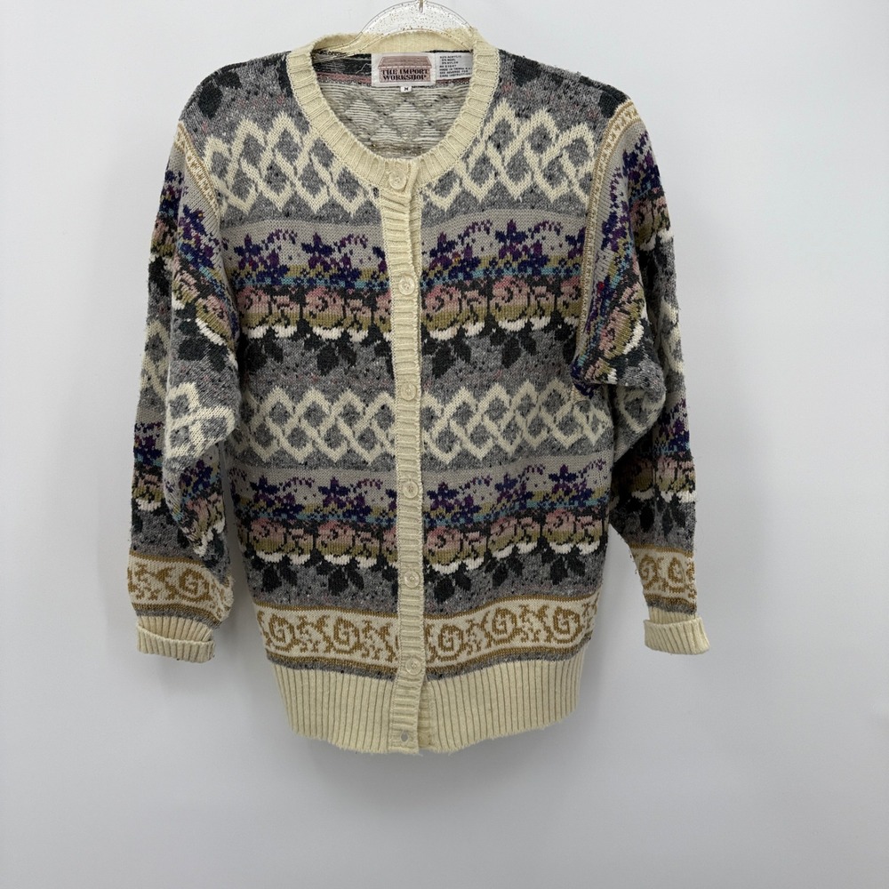Vintage Y2K Cottage The Import‎ Workshop Cardigan Sweater Floral Womens Sz M